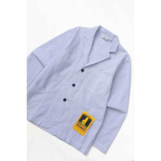 Seersucker Server Suit Jacket in Navy Stripes