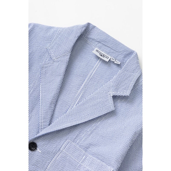 Seersucker Server Suit Jacket in Navy Stripes