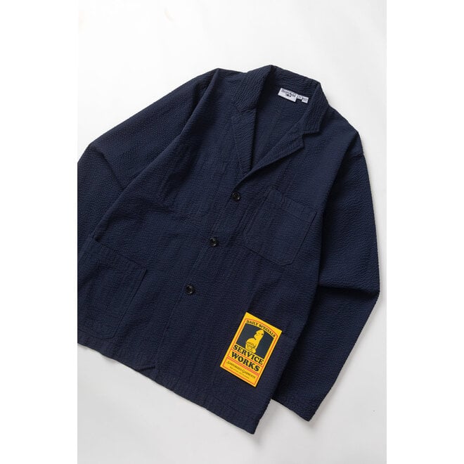 Seersucker Server Suit Jacket in Dark Navy