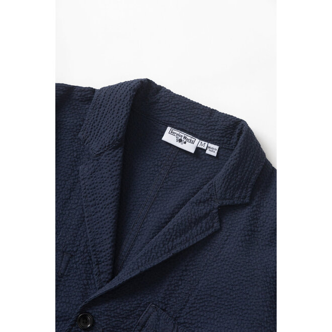 Seersucker Server Suit Jacket in Dark Navy
