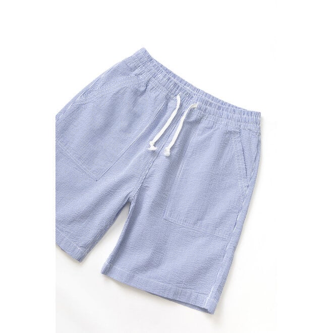 Seersucker Chef Shorts in Navy Stripes