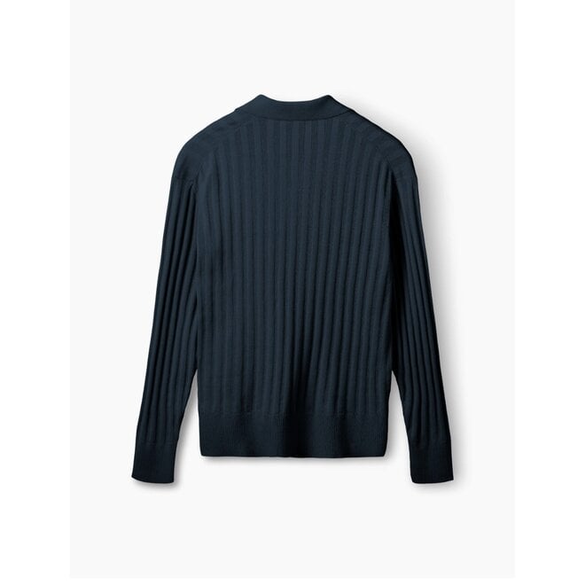 Base Cotton Linen Polo in Navy