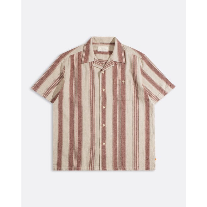 Selleck Slub Stripe Shirt in Sand/Red