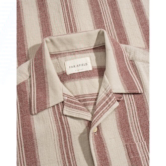 Selleck Slub Stripe Shirt in Sand/Red