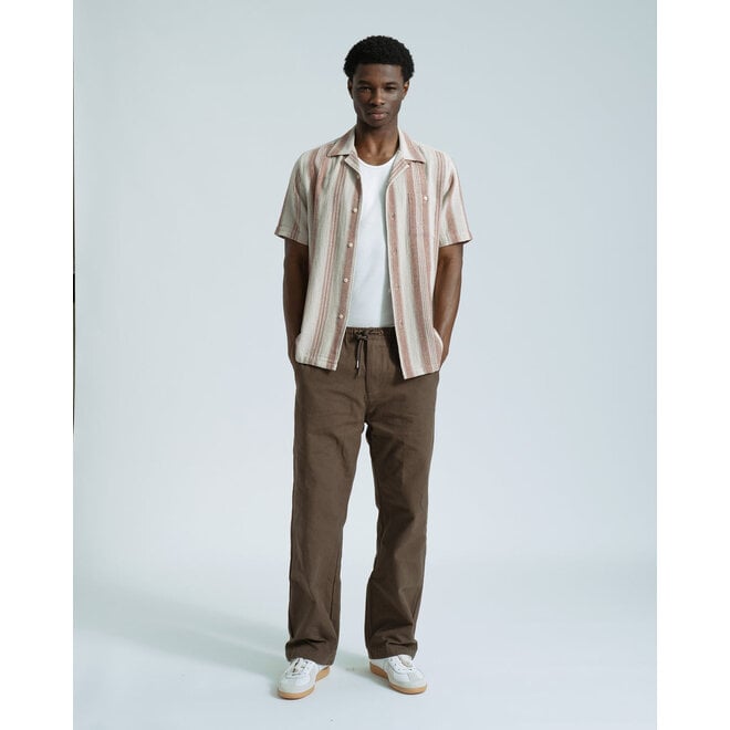 Selleck Slub Stripe Shirt in Sand/Red