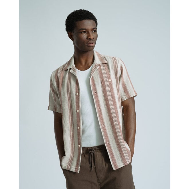 Selleck Slub Stripe Shirt in Sand/Red