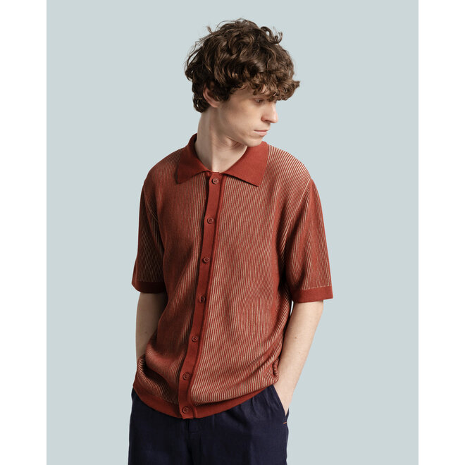 Velzy Knit Shirt in Burgundy/Sand