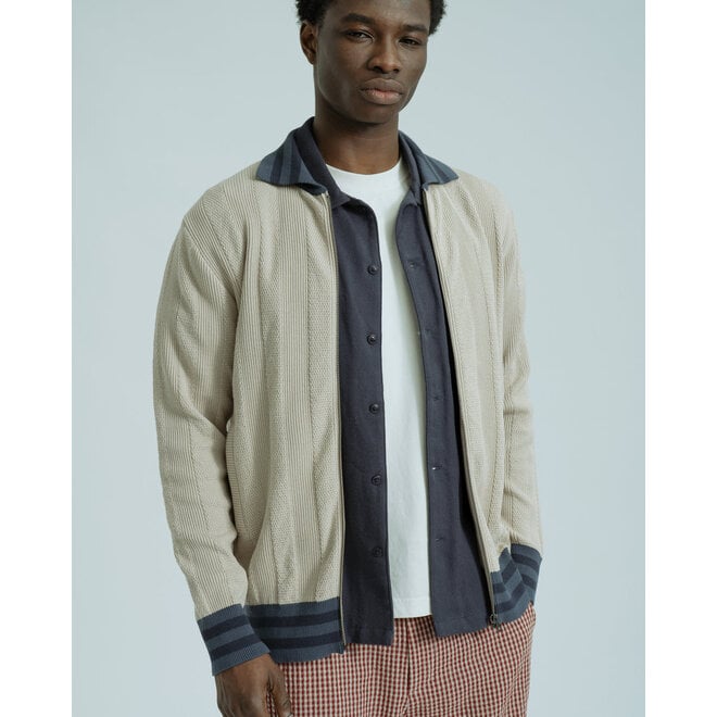 Aleksey Stripe Zip-Up in Sand