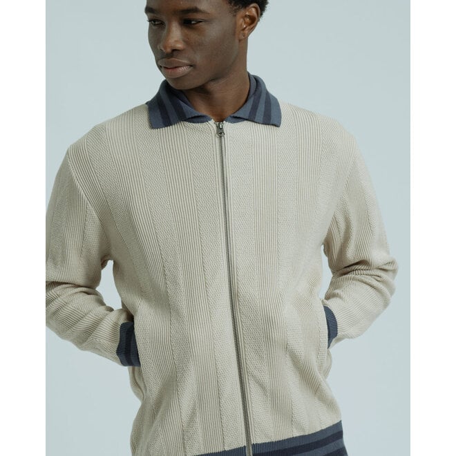 Aleksey Stripe Zip-Up in Sand