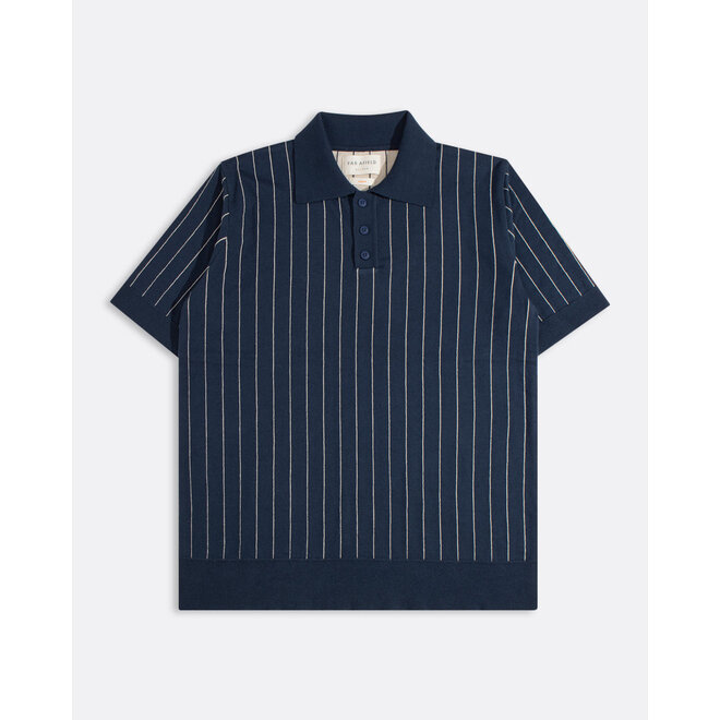 Benny Pinstripe Knitted Polo in Navy