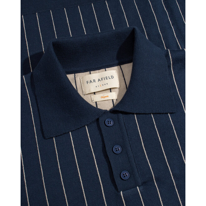 Benny Pinstripe Knitted Polo in Navy