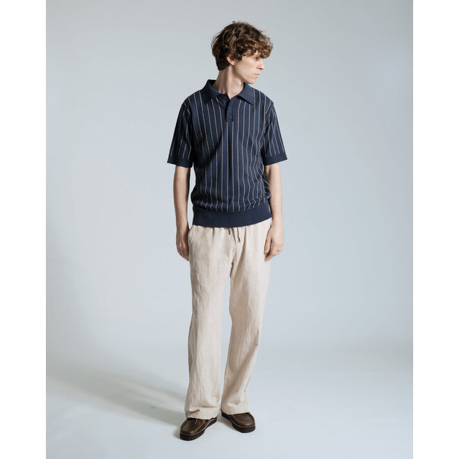 Benny Pinstripe Knitted Polo in Navy