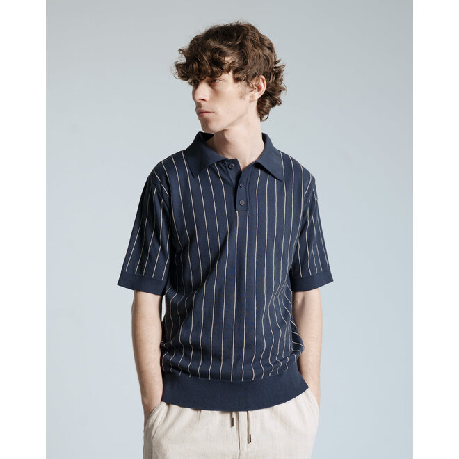 Benny Pinstripe Knitted Polo in Navy