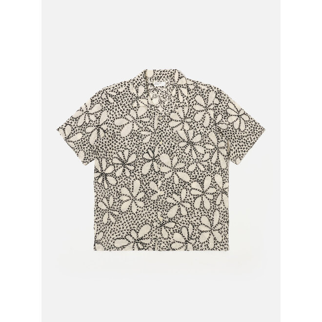 Road Shirt in Ecru/Black Kantha Flowers
