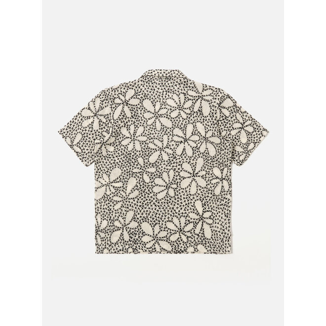 Road Shirt in Ecru/Black Kantha Flowers