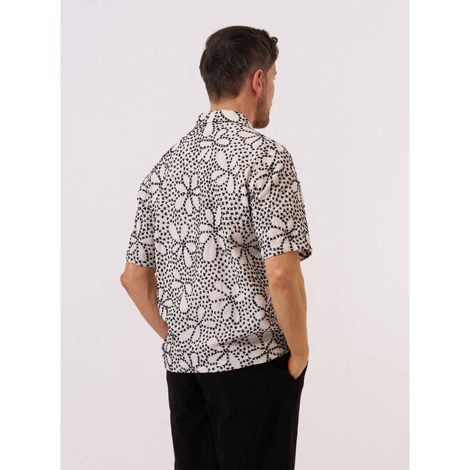 Road Shirt in Ecru/Black Kantha Flowers