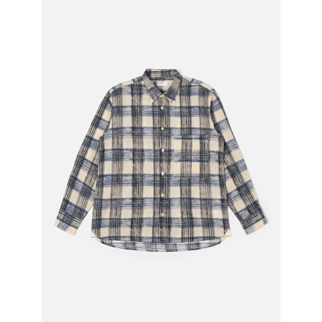 Square Pocket Window Panes Shirt in Navy