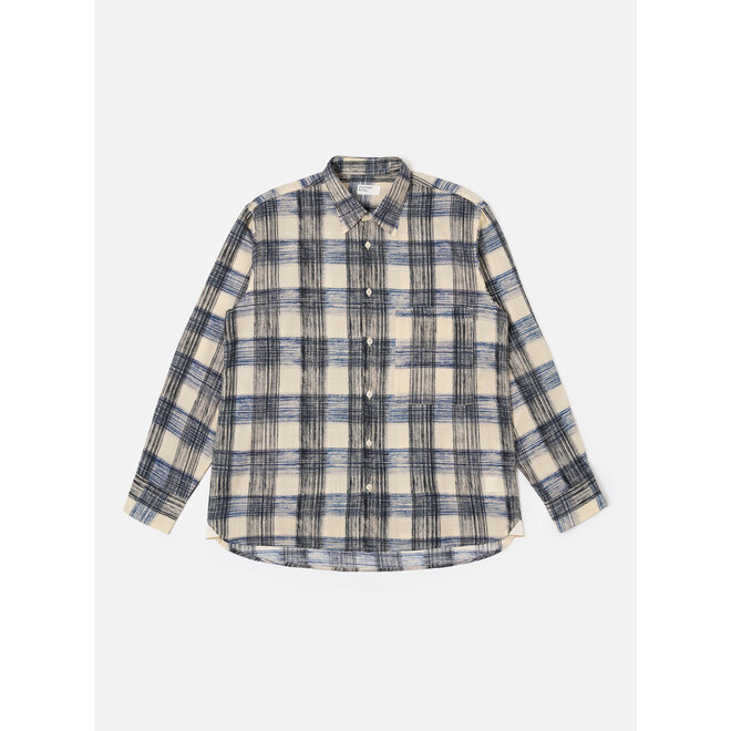 Square Pocket Window Panes Shirt in Navy