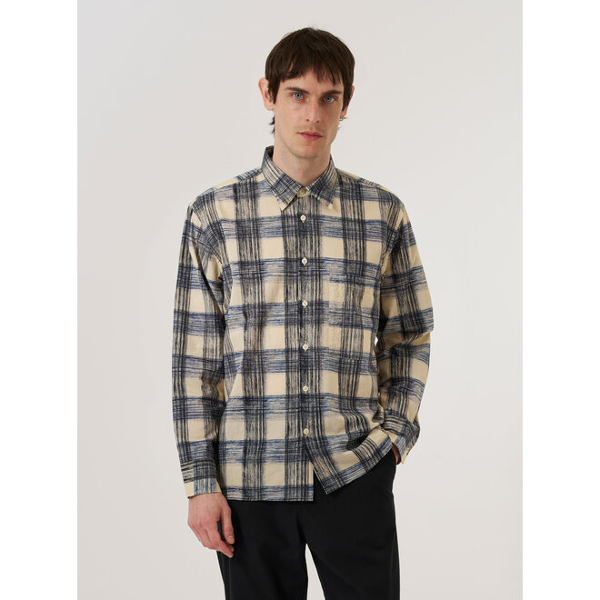 Square Pocket Window Panes Shirt in Navy