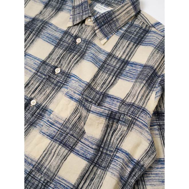 Square Pocket Window Panes Shirt in Navy