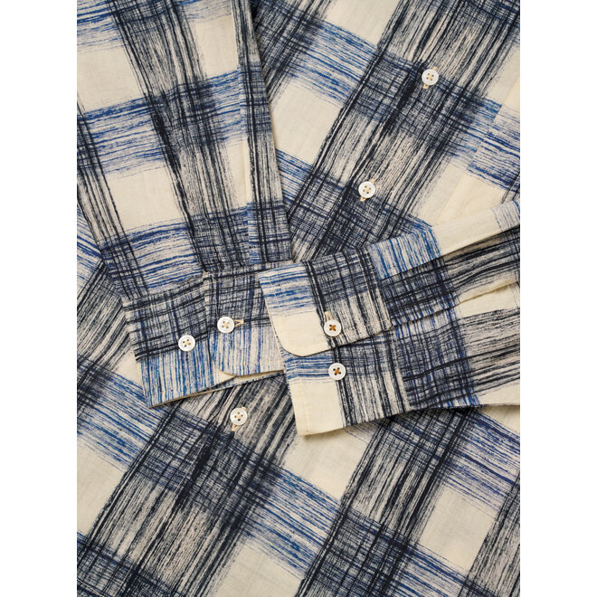 Square Pocket Window Panes Shirt in Navy