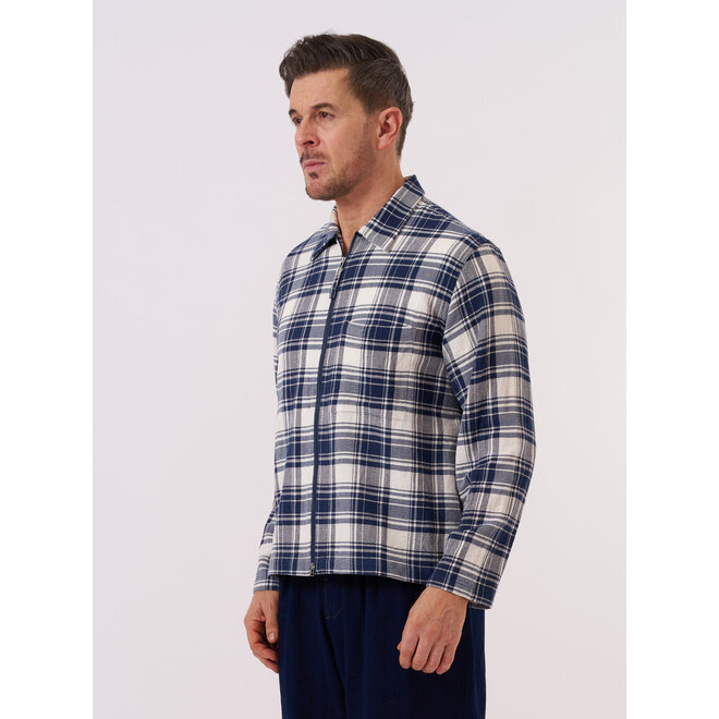 Plaid Zip Shirt in Navy