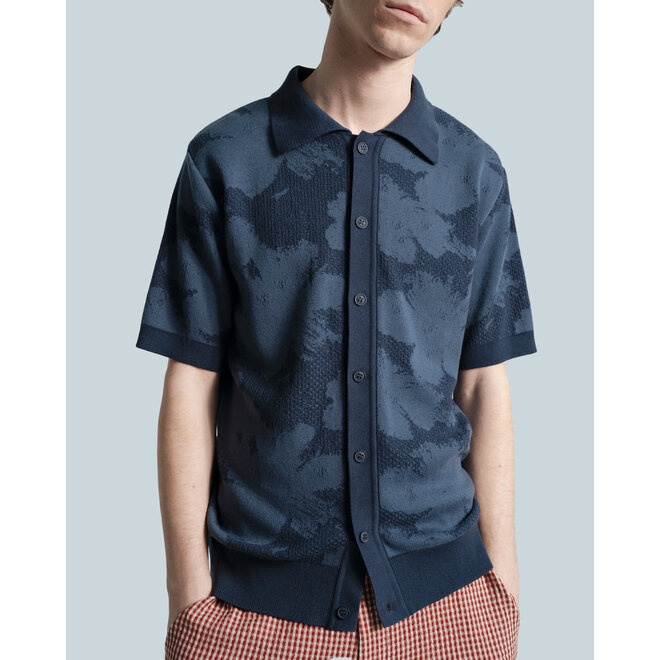 Zigger Knit Shirt in Navy