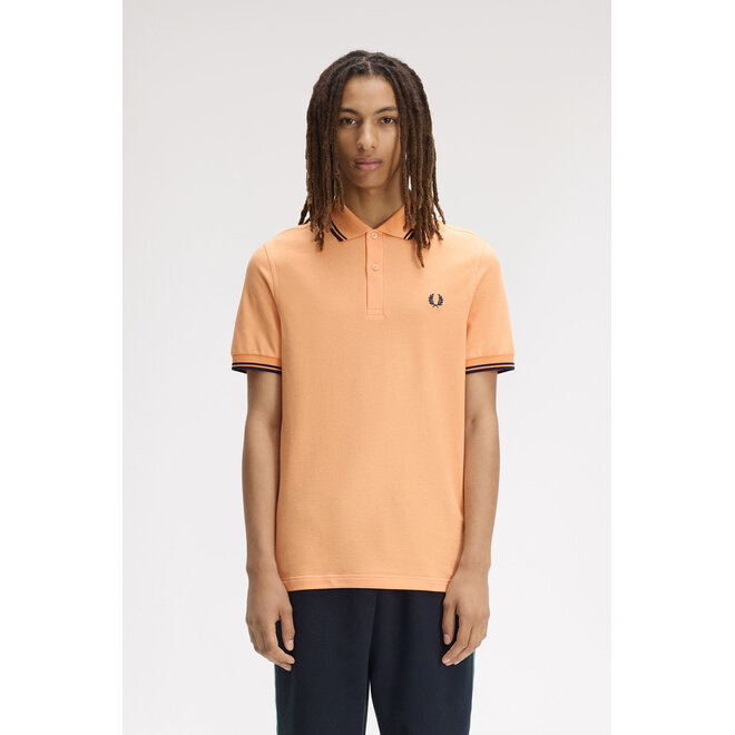 Twin Tipped Fred Perry Shirt in Peach/French Navy