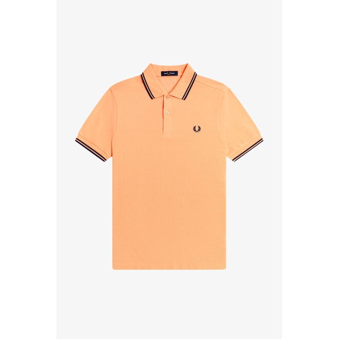 Twin Tipped Fred Perry Shirt in Peach/French Navy