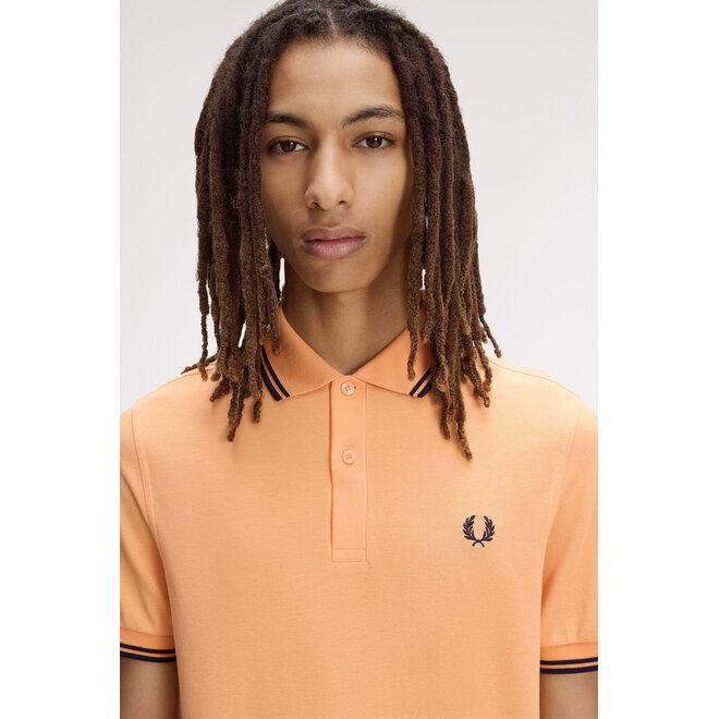 Twin Tipped Fred Perry Shirt in Peach/French Navy