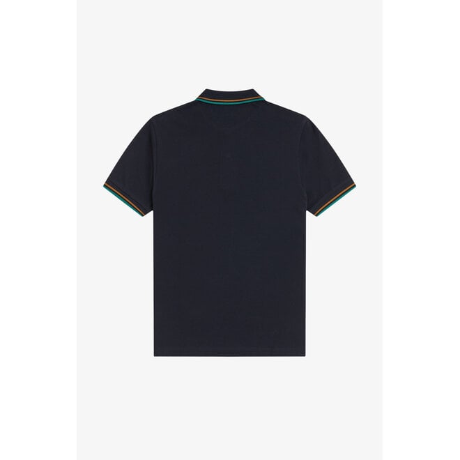 Twin Tipped Fred Perry Shirt in Navy/Dark Caramel/Sport Green