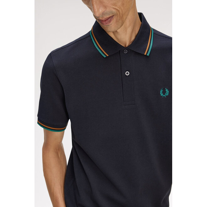 Twin Tipped Fred Perry Shirt in Navy/Dark Caramel/Sport Green
