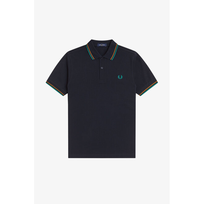 Twin Tipped Fred Perry Shirt in Navy/Dark Caramel/Sport Green