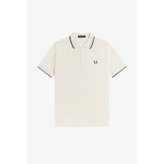 Twin Tipped Fred Perry Shirt in Ecru/Dusky Blue/French Navy