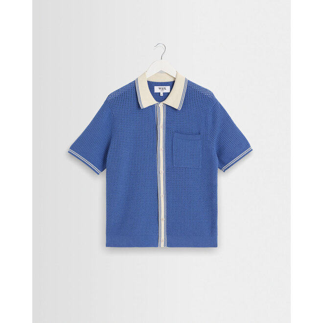 Belle Tipped Shirt in Blue/Ecru