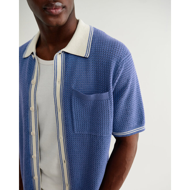 Belle Tipped Shirt in Blue/Ecru