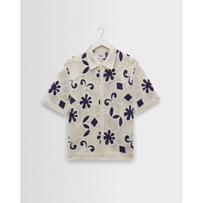 Porto Crochet Shirt in Ecru/Dark Blue