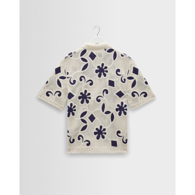 Porto Crochet Shirt in Ecru/Dark Blue