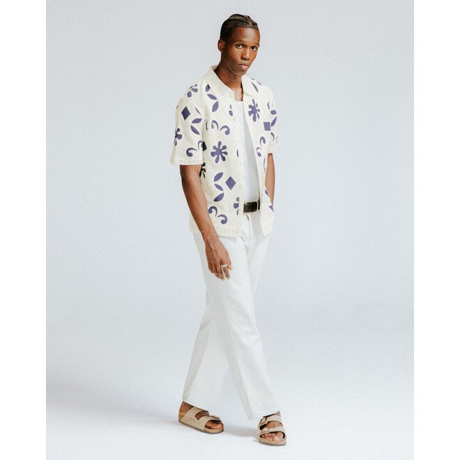 Porto Crochet Shirt in Ecru/Dark Blue