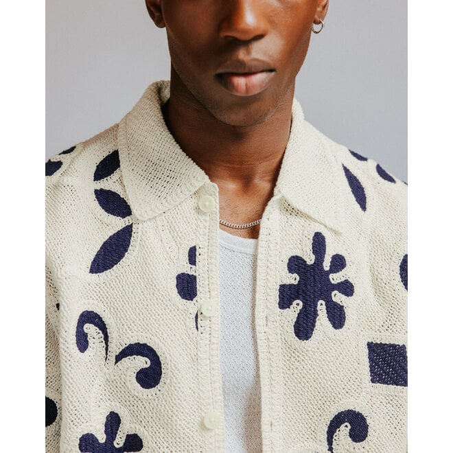 Porto Crochet Shirt in Ecru/Dark Blue