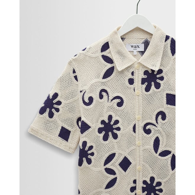 Porto Crochet Shirt in Ecru/Dark Blue