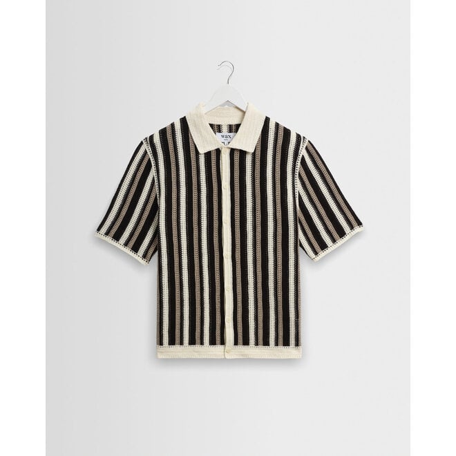 Porto Stripe Crochet Shirt in Ecru/Black