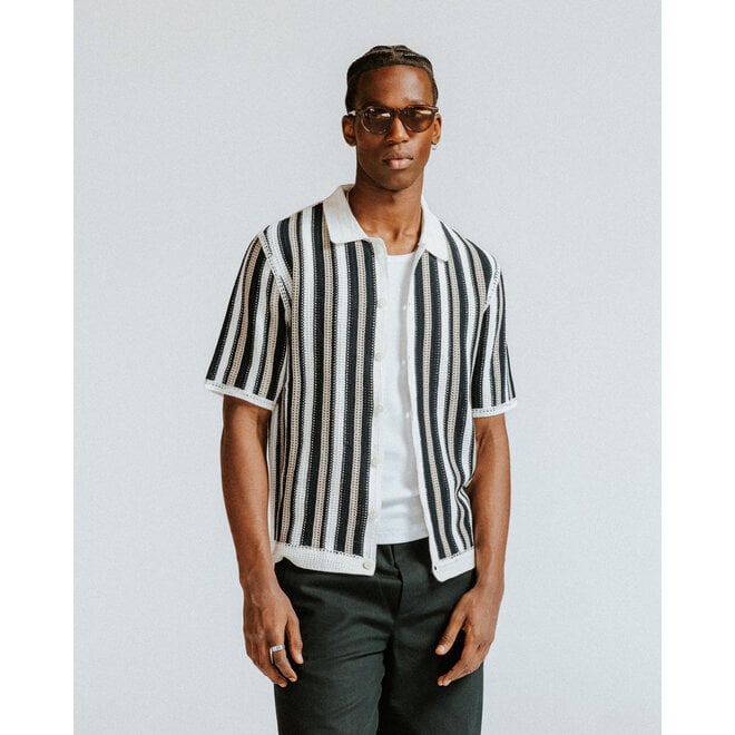 Porto Stripe Crochet Shirt in Ecru/Black