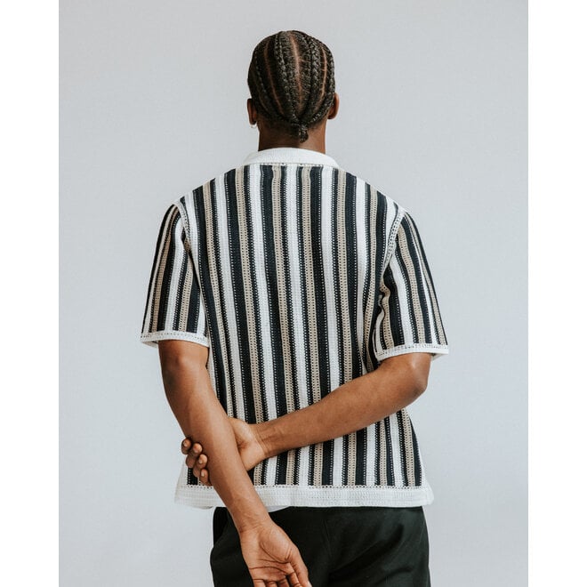 Porto Stripe Crochet Shirt in Ecru/Black