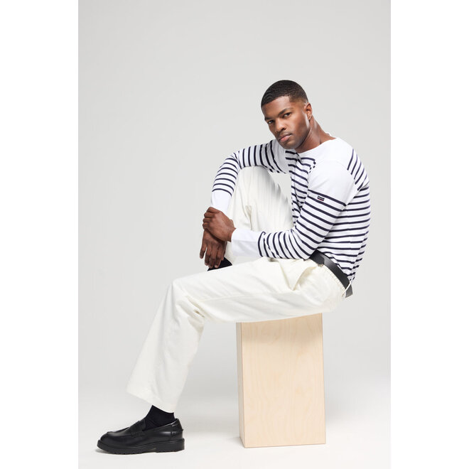 Mariniere Amiral Sweater in White/Navy