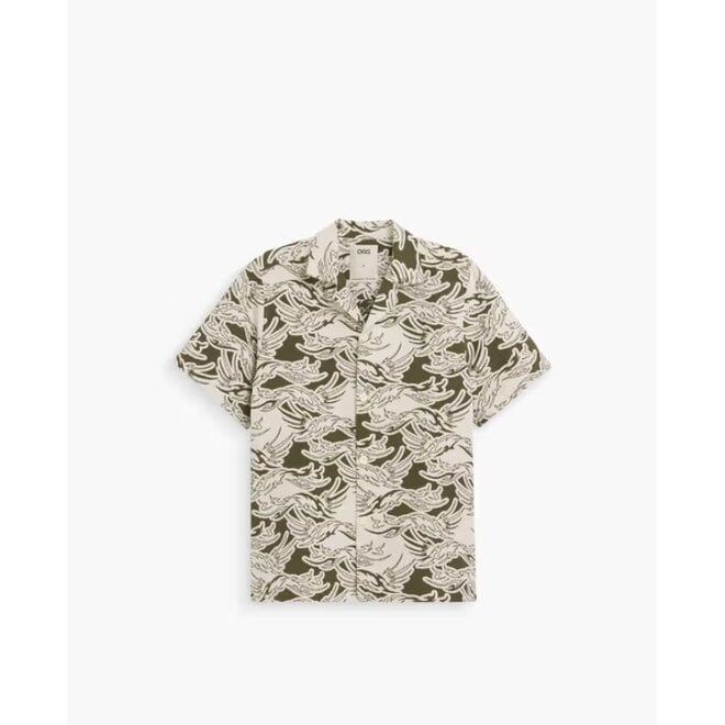 Rogue Linen Cuba Shirt in Green/White