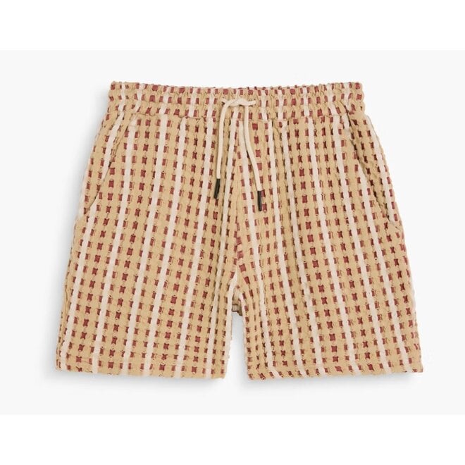 Lano Waffle Porto Shorts in Beige/Red