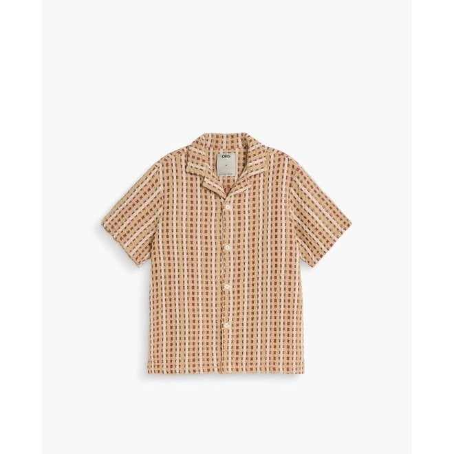 Lano Waffle Cuba Shirt in Beige/Red