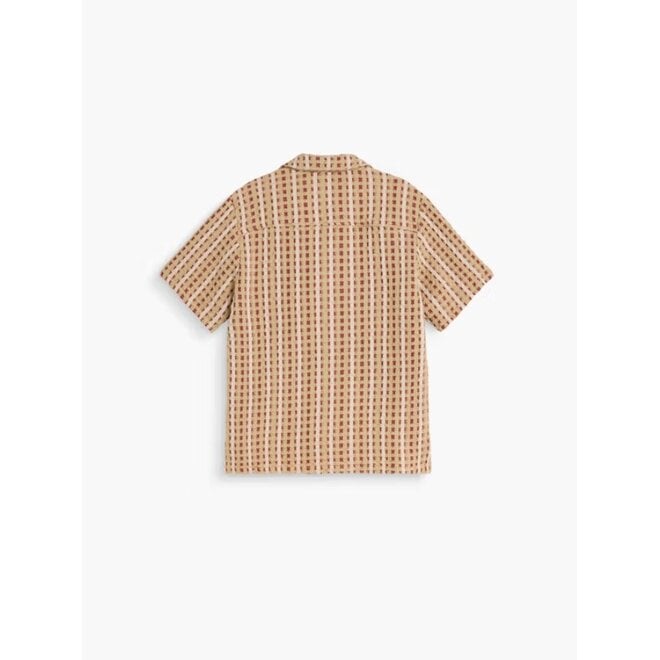Lano Waffle Cuba Shirt in Beige/Red