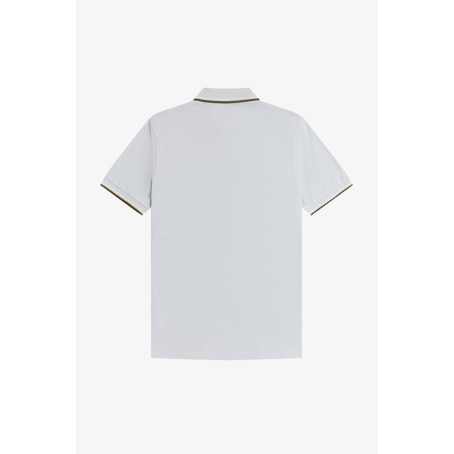 Twin Tipped Fred Perry Shirt in Dusky Blue/Ecru/Laurel Wreath Green